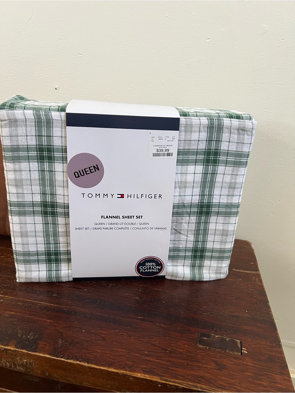 NWT Tommy Hilfiger Green & White Plaid Flannel Sheet Set